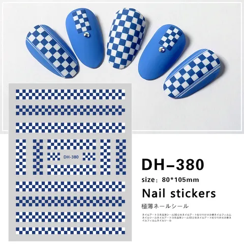 3D Nagelstickers Zelfklevende Decals Geometrisch Ruitjes Vichy Hondentand Nageldecoratie Manicure Accessoires