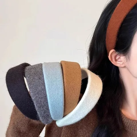 Diadema Ancha de Fieltro de Lana Minimalista Francesa Elegante Color Sólido Aro de Pelo Casual Diario Accesorios para el Cabello Mujeres