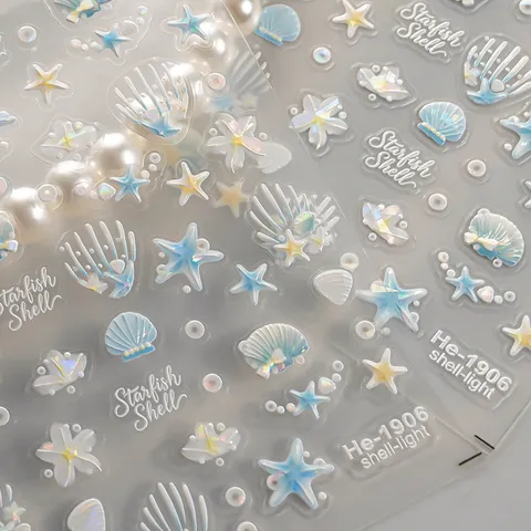 5D Reliëf Schelp Licht Nagelstickers Holografische Zester Schelp Stickers DIY Manicure Ontwerp Decoraties