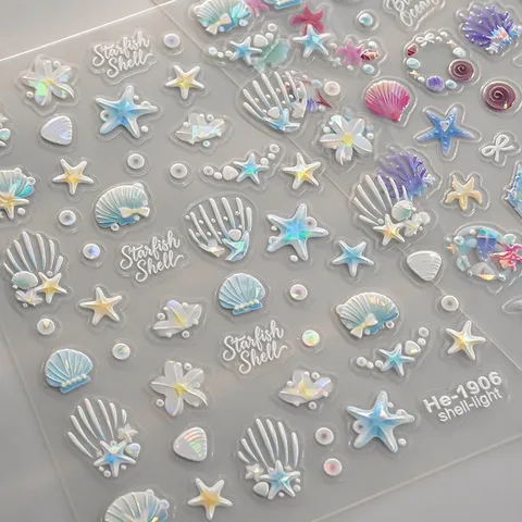 5D Reliëf Schelp Licht Nagelstickers Holografische Zester Schelp Stickers DIY Manicure Ontwerp Decoraties