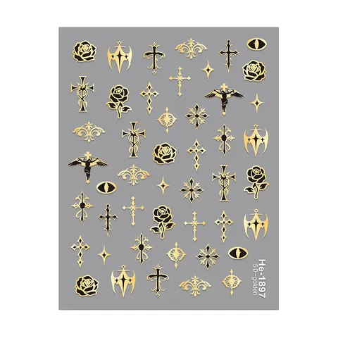 5D Inreliëf Goud Zilver Gotische Kruis Roos Nagelstickers Gotische Religieuze Stickers Nagelontwerp Manicure Accessoires