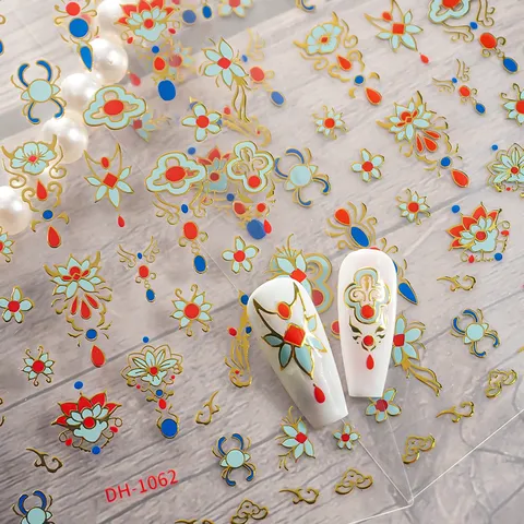 3D Goudfolie Nail Art Stickers Geverfd Geometrisch Bloemen Ontwerp DIY Manicure Decals Voor Vrouwen Nageldecoratie