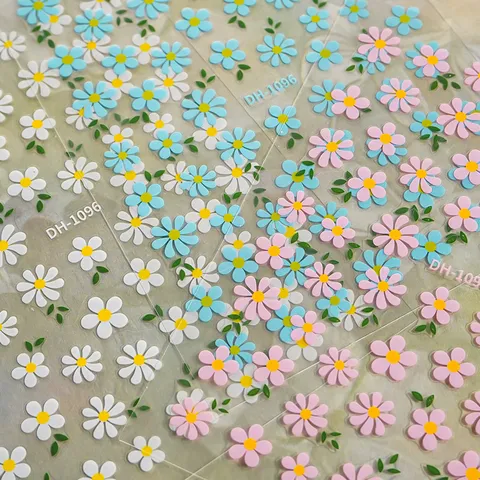 3D Bloem Nagelstickers Wit Blauw Roze Madeliefje Zelfklevende Decals Voor Vrouwen DIY Manicure Nageldecoratie Accessoires