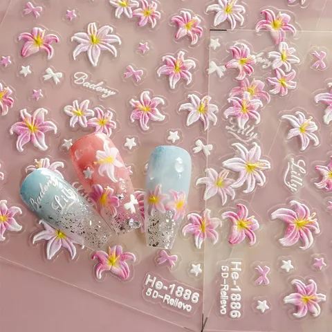 5D Reliëf Leliebloem Nagelstickers Zilveren Foliedruk 3D Stickers Ins Stijl DIY Manicure Accessoires