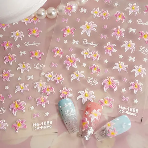5D Reliëf Leliebloem Nagelstickers Zilveren Foliedruk 3D Stickers Ins Stijl DIY Manicure Accessoires