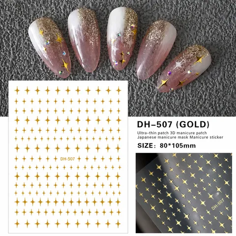 3D Starburst Nail Art Stickers Sterrenhemel Mini Zelfklevende Decals Goud Zilver Zwart Wit Geometrisch Nagelontwerp
