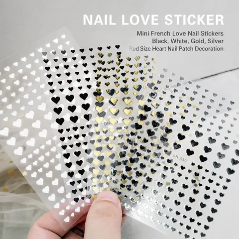 3D Mini Hartje Nagelstickers Zwart Wit Goud Zilver Zelfklevende Liefde Decals Schattige Manicure Accessoires