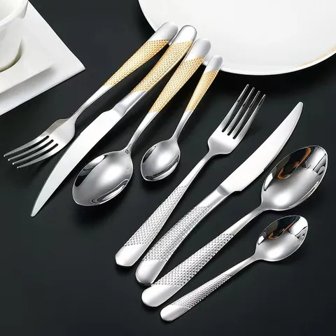 Set di Posate in Acciaio Inossidabile 304 Servizio da Tavola Coltello da Pranzo Forchetta Cucchiaio Manico a Stella Diamante Tavola