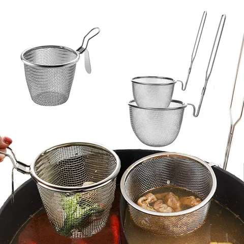 Σουρωτήρι Hot Pot από Ανοξείδωτο Χάλυβα 304 με Λεπτό Πλέγμα και Κρεμαστό Γάντζο Μακρύ Χερούλι Μαγειρικής Κουζίνας