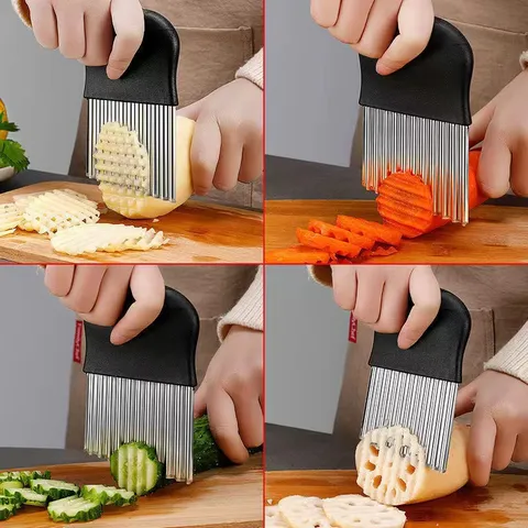Stainless Steel Wavy Knife Potato Slicer Wave Cutter Kitchen Gadget For French Fries Vegetable Chopper
