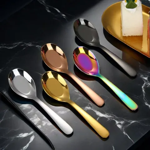 Cucchiaio da Zuppa in Acciaio Inossidabile Ispessito Casa Cucchiaio da Pranzo Manico Lungo Posata per Bambini Adulti Cucina