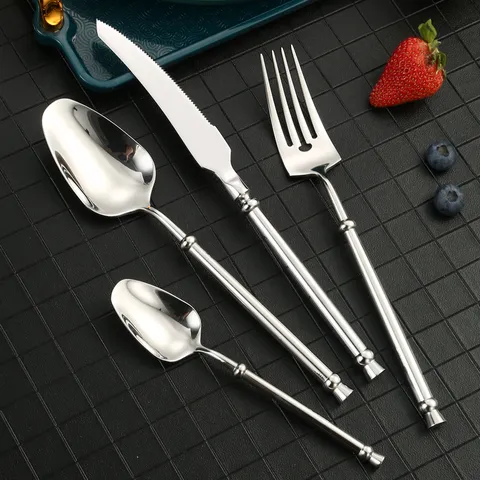 Set di Posate in Acciaio Inox Coltello Forchetta Cucchiaio Stile Nordico Lucido per Casa Cucina Ristorante