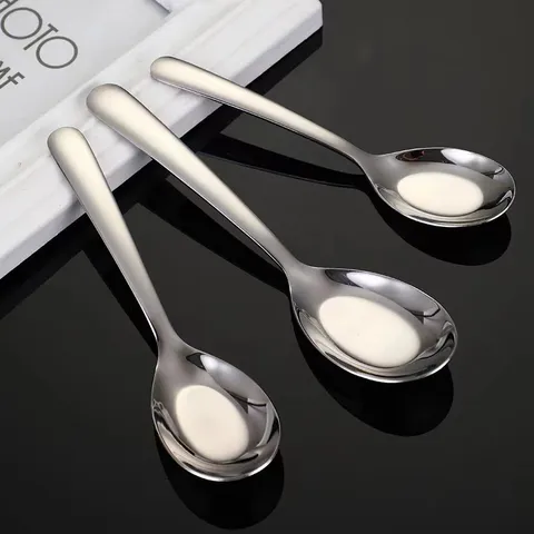 Cucchiaio da Zuppa in Acciaio Inossidabile Ispessito Casa Cucchiaio da Pranzo Manico Lungo Posata per Bambini Adulti Cucina