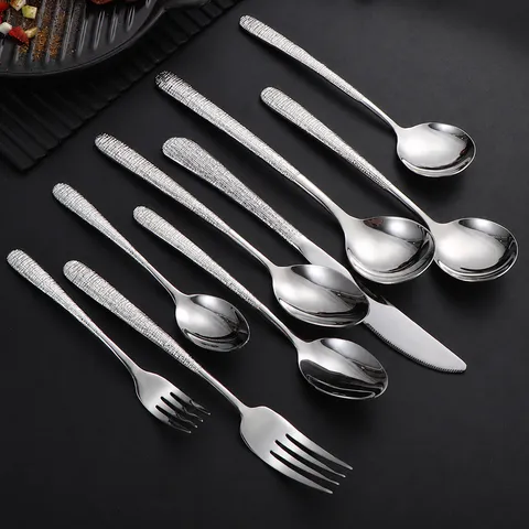 Posate Martellate Eleganti in Acciaio Inossidabile 304 per Hotel Casa Stoviglie Cucchiaio da Portata Mestolo Utensili da Cucina