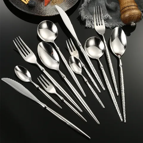 Stoviglie in Acciaio Inossidabile 304 Balletto Creativo Diamante Martellato Coltello Forchetta Cucchiaio Hotel Ristorante Coltello Bistecca Forchetta Frutta