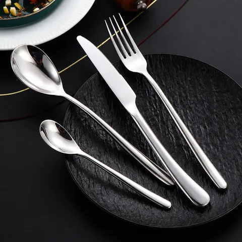 Stainless Steel French Moonlight Tableware Knife Fork And Spoon Set Thickened Steak Knife Dessert Spoon Fork Kitchen Dining Cutlery