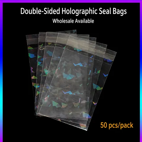 Bolsas de Plástico OPP Autoadhesivas Láser Holográficas de Doble Cara Para Almacenamiento de Tarjetas de Insignias de Anime Bolsas de Protección Transparentes