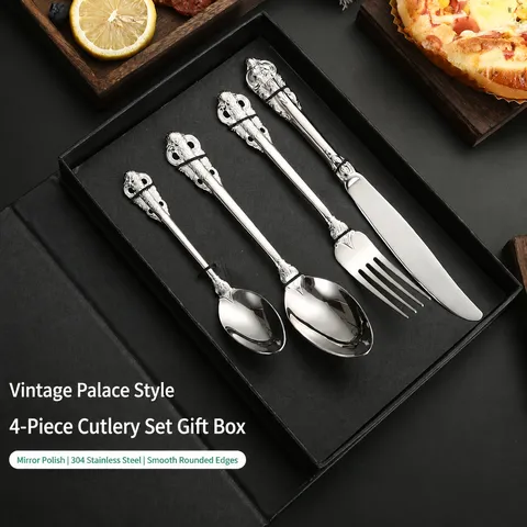 Coltello da Pranzo in Acciaio Inossidabile con Motivo Rilievo Retro Vintage Cucchiaio Forchetta Lusso