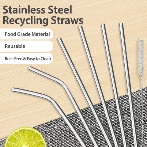 Set di Cannucce in Acciaio Inossidabile 304 Cannucce Metalliche Riutilizzabili Portatili Con Spazzola di Pulizia e Custodia