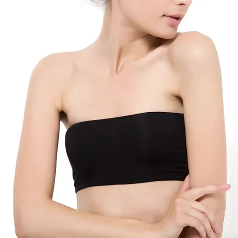 Top de Tubo Sin Costuras de Una Sola Pieza para Mujer Bandeau Sin Tirantes Anti-Exposición Invisible Transpirable Ropa Interior Color Sólido