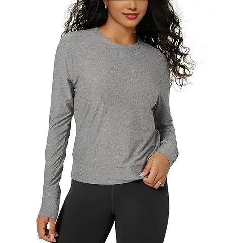 Women Round Neck Long Sleeve Slim Fit Yoga T-Shirt Solid Color Casual Base Layer Top Comfortable Polyester Sports Apparel