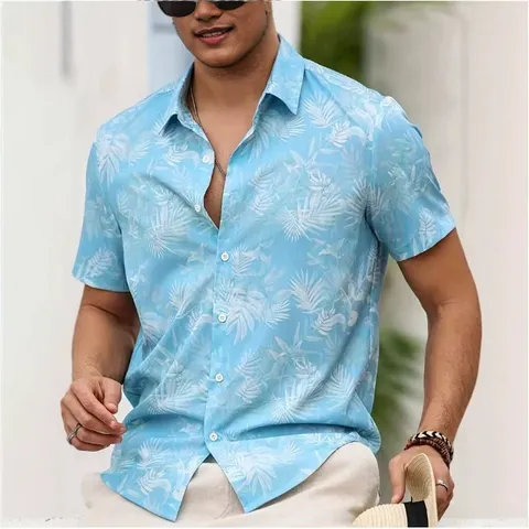 Men's Tropical Palm Leaf Print Short Sleeve Button Down Shirt Casual Summer Beach Vacation Tops