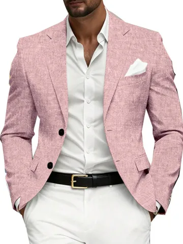 Men's Casual Business Slim Fit Blazer Two Button Notch Lapel Polyester Jacket For Wedding Banquet Party Breathable Lightweight Coat