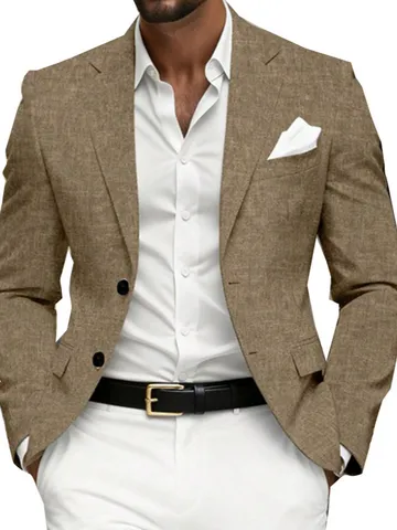 Men's Casual Business Slim Fit Blazer Two Button Notch Lapel Polyester Jacket For Wedding Banquet Party Breathable Lightweight Coat
