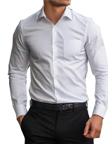 Men's Casual Long Sleeve Shirt Turndown Collar Polyester Solid Color Button Up Top With Pocket Business Fashion Apparel