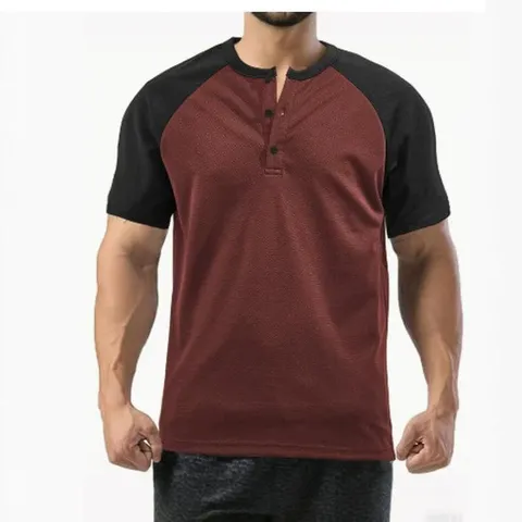 Men Polyester Moisture Wicking Polo Shirt Color Block Henley Neck Short Sleeve Raglan Top Casual Sporty Vacation Shirt For Men