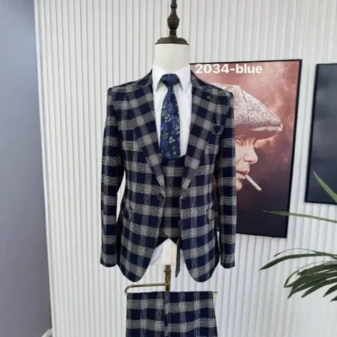 Men Business Casual Slim Fit Polyester Suit Set Contrast Lapel Single Button Blazer Jacket And Pants For Wedding Party Gift