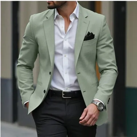 Veste de Costume Casual Light Business Homme Coupe Cintrée Polyester Imprimé Couleur Unie Col à Revers Veste Pour Banquet Fête Homme Top