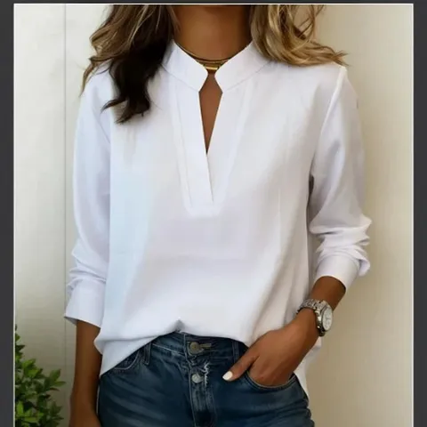 Dames V-hals Shirt Met Lange Mouwen 3D Digitale Print Losse Casual Blouse Retro Office Lady Top Comfortabele Polyester Pullover Shirts Voor Lente Zomer