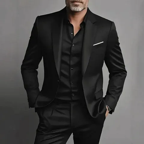 Men's Business Casual Suit Set Polyester Printed Regular Fit Blazer And Pants Top And Bottom For Wedding Office Banquet