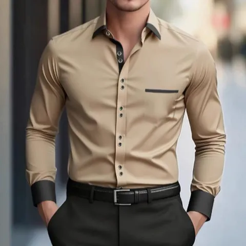 Men's Fashion Striped Long Sleeve Shirt Business Casual Slim Fit Contrast Color Embroidered Turn-down Collar Dress Shirt Top