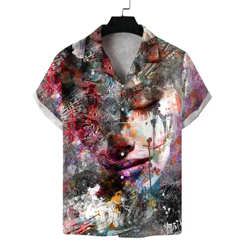 Men's Cuban Collar Short Sleeve Printed Shirt Summer Casual Streetwear Polyester Button Down Floral Abstract Graffiti Top