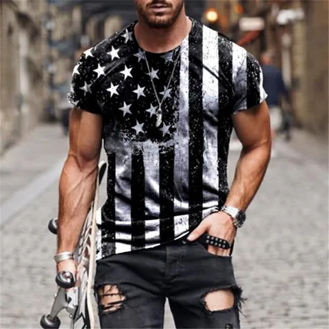 Herren Unabhängigkeitstag 3D Gedruckt Kurzarm T-Shirt Sommer Lässig Streetwear Rundhals Polyester Pullover Top