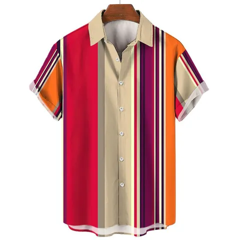 Chemise Hawaïenne Décontractée pour Hommes Manches Courtes Boutonnée Imprimé Vacances Plage Haut en Polyester Mode Streetwear