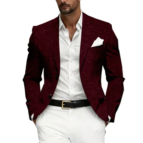 Blazer Homme Décontracté Affaires Coupe Slim Veste en Polyester à Deux Boutons Col à Revers pour Mariage Banquet Fête Respirant Léger