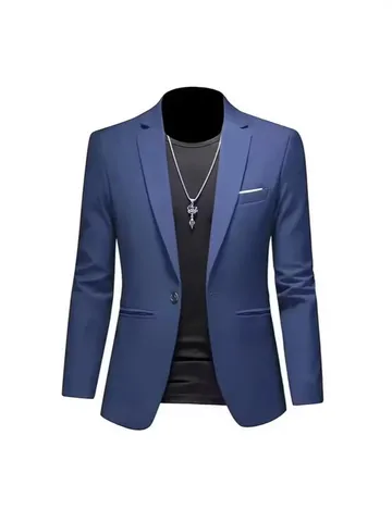 Men Fashion Business Casual Slim Fit Blazer Jacket Single Button Professional Solid Color Polyester Office Formal Outerwear Coat