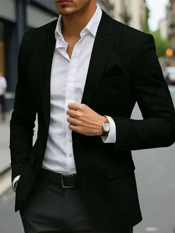 Men's Slim Fit Single Breasted Blazer Jacket For Business Wedding Party Formal Casual Solid Color Polyester Suit Coat