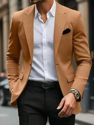 Men's Slim Fit Single Breasted Blazer Jacket For Business Wedding Party Formal Casual Solid Color Polyester Suit Coat