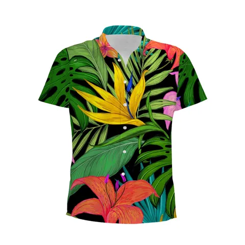 Men Hawaiian Shirt 3D Print Tropical Floral Flamingo Short Sleeve Shirt Button Down Summer Beach Casual Top Plus Size Clothing