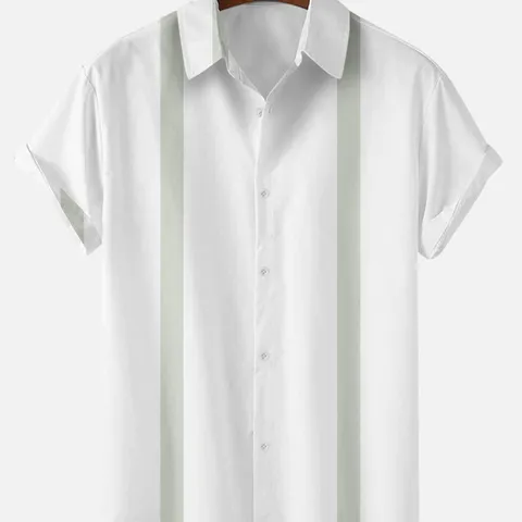 Camisa Casual de Manga Corta para Hombre Impresión Digital 3D a Rayas Bloques de Color Top con Solapa Retro para Playa de Verano