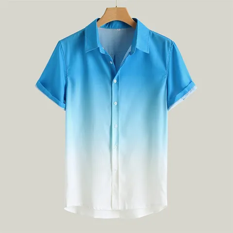 Camicia da Spiaggia Hawaiana Casual da Uomo in Poliestere con Stampa Sfumata Manica Corta Revers Vestibilità Larga per Vacanza Estate Quotidiano