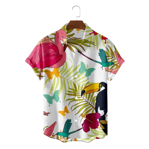 Men Casual Hawaiian Short Sleeve Shirt Summer Loose Turn Down Collar Digital Printed Beach Top Fashion Holiday Shirt