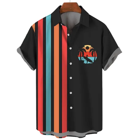 Camicia Hawaiana da Uomo Casual Manica Corta Spiaggia Top Estate Largo Poliestere Colletto Rovesciato Stampa Tropicale
