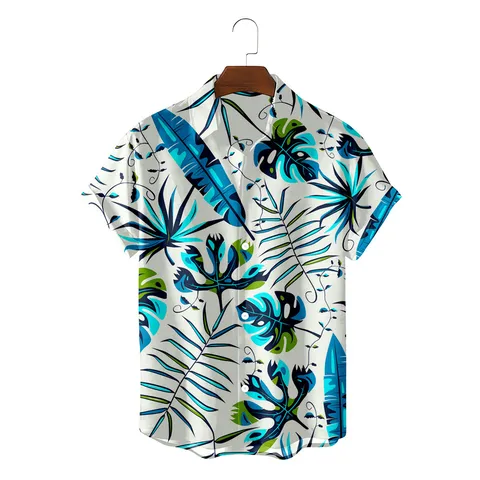 Men's Hawaiian Casual Shirt Loose Fit Short Sleeve Turn Down Collar Tropical Plant Floral Print Button Down Summer Top