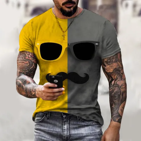 Men's 3D Printed Short Sleeve T-Shirt Funny Graphic Harajuku Style Polyester Crew Neck Summer Casual Digital Print Top