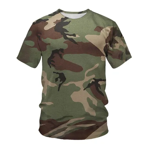 Men's Summer Short Sleeve T-Shirt 3D Digital Print Camouflage Crewneck Casual Loose Top Fashion Streetwear Tee